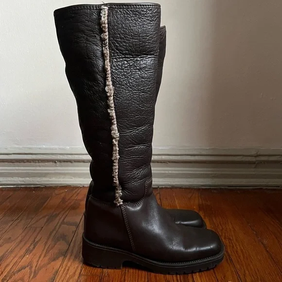 L.L. Bean Snowtop Shearling Leather Tall Winter Boots 7, dark chocolate brown - Picture 1 of 8